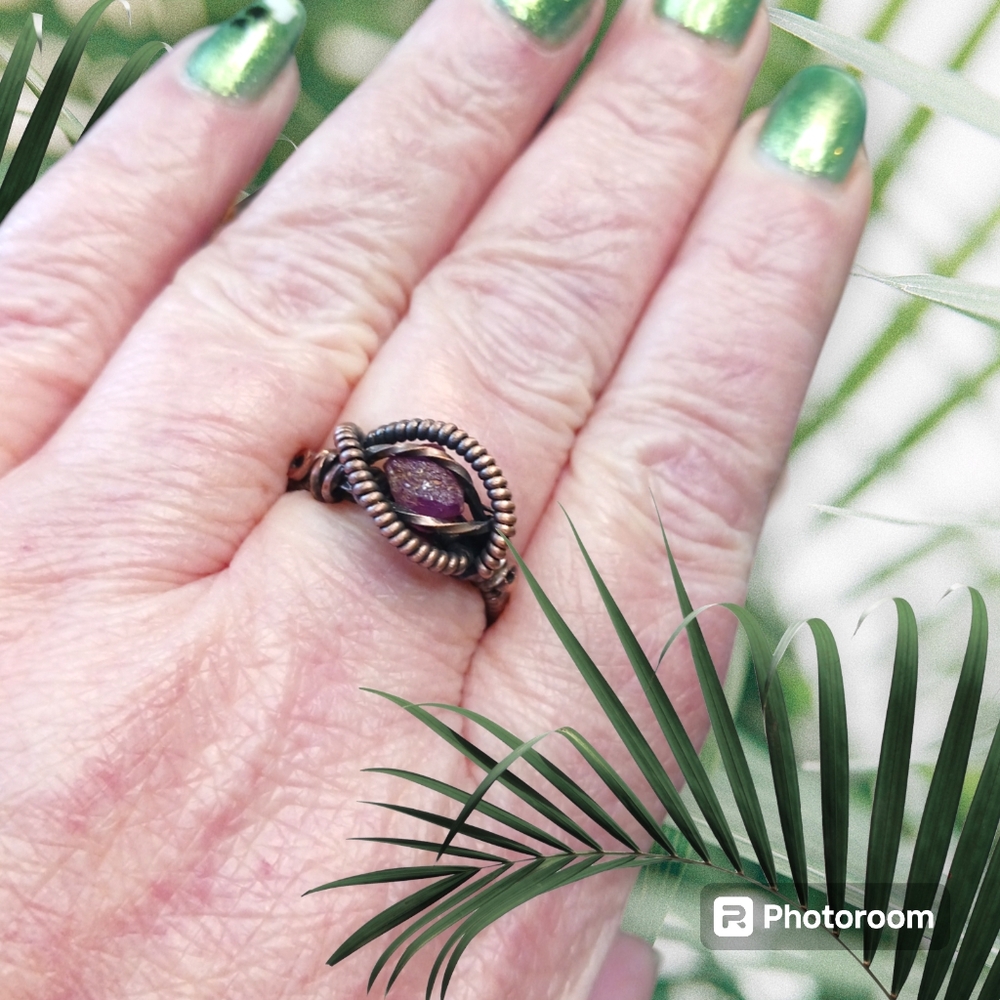 Hand Crafted Raw Ruby Copper Wire Wrap Ring Size 10